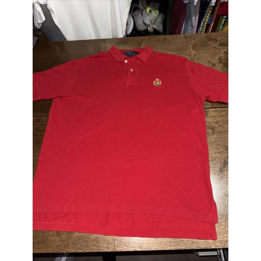 Vintage Polo Ralph Lauren Crest polo Shirt Size Large Red Gold Crest EUC